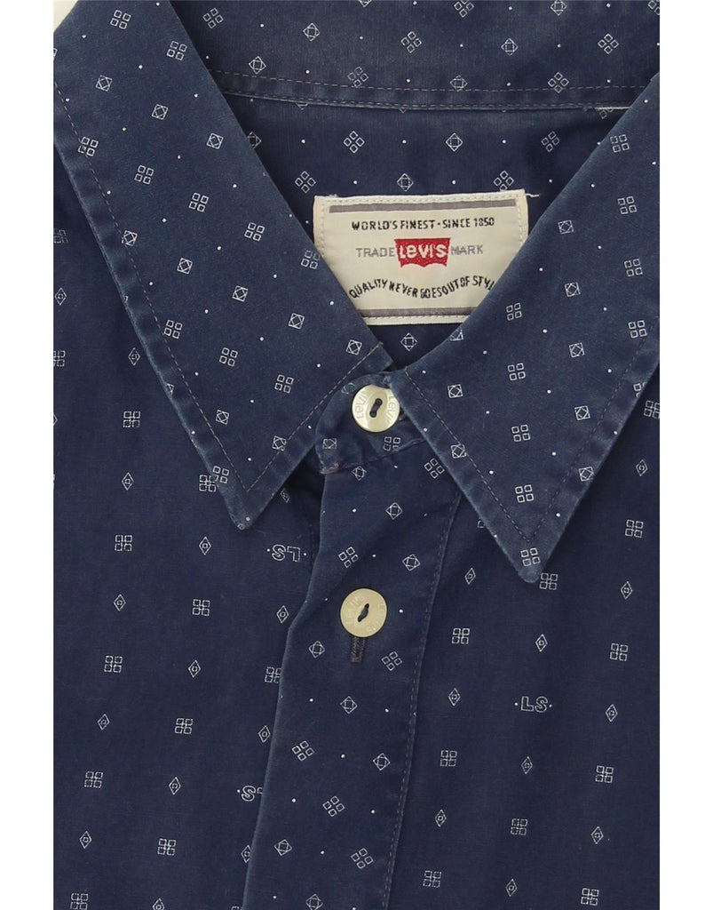 LEVI'S Mens Short Sleeve Shirt XL Navy Blue Spotted Vintage Levi's and Second-Hand Levi's from Messina Hembry 