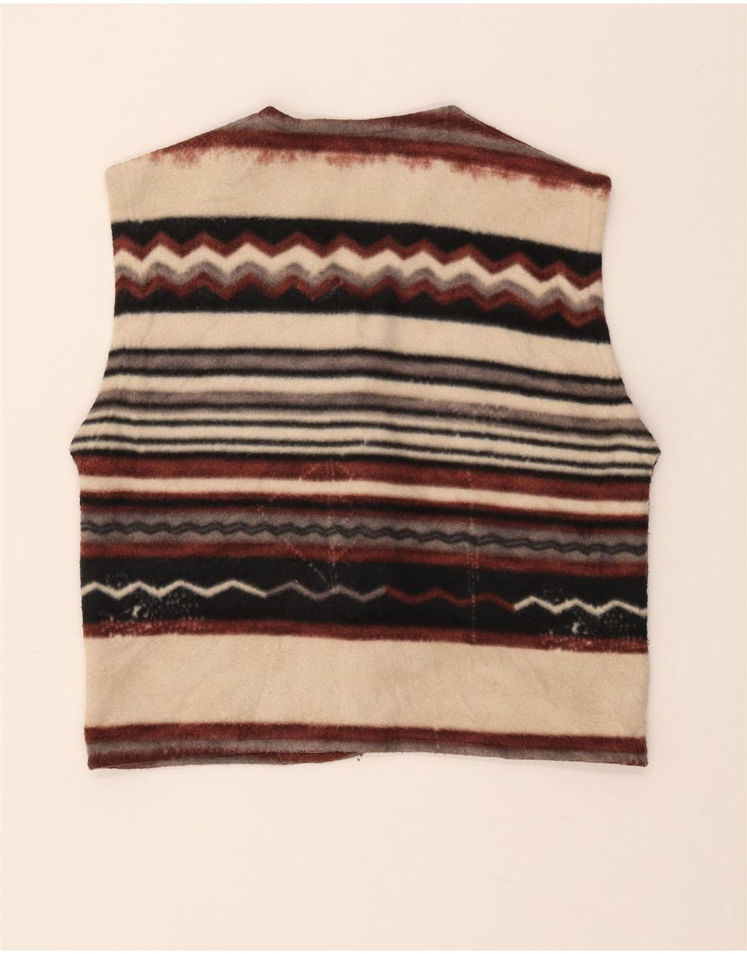 VINTAGE Womens Duffle Fleece Gilet UK 14 Medium Multicoloured Striped