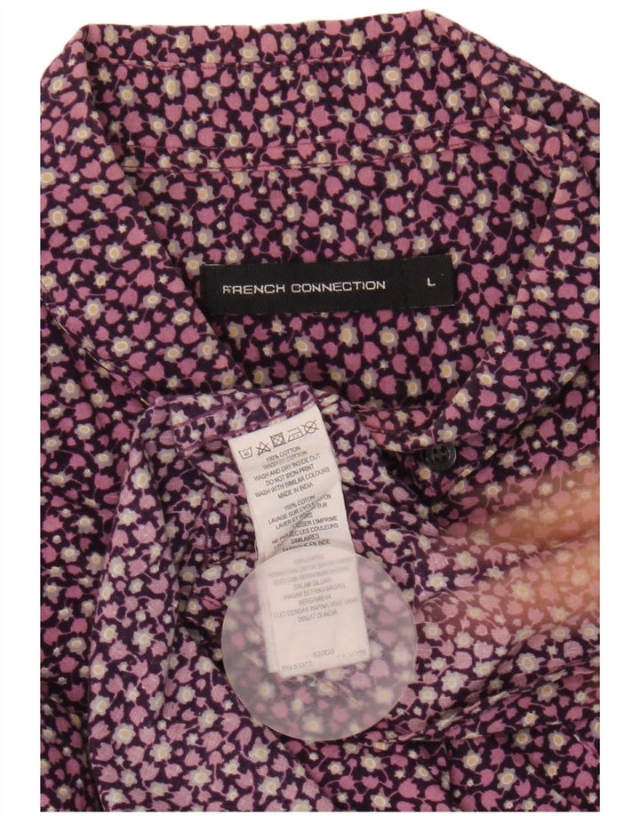 French Connection Mens Shirt Large Purple Floral Cotton