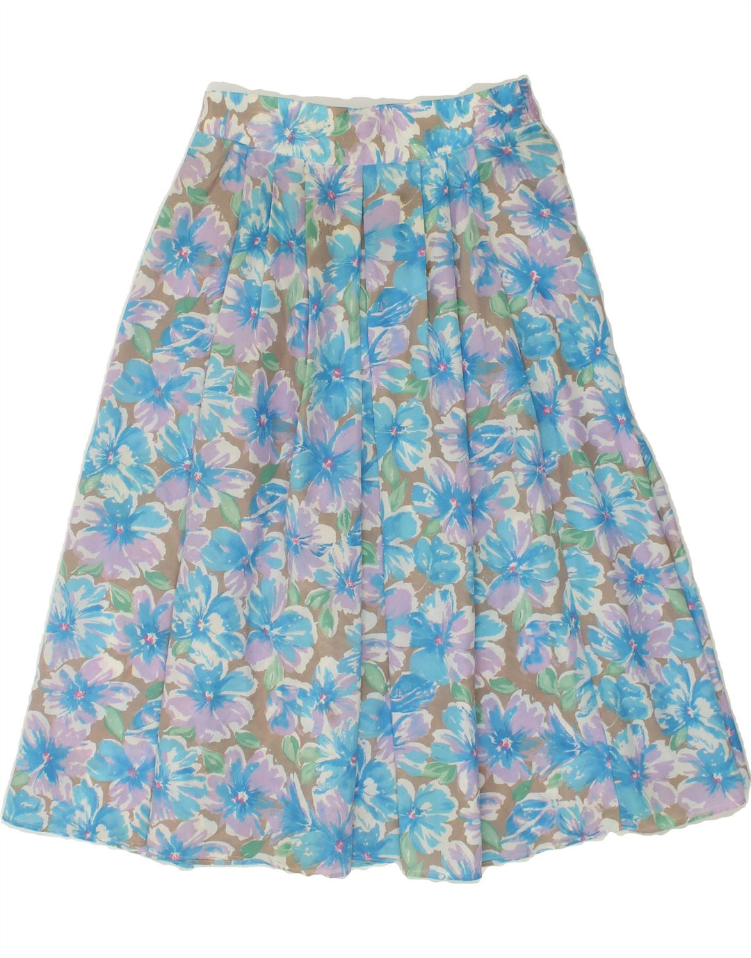 VINTAGE Womens Pleated Skirt EU 40 Medium W28 Blue Floral Vintage Vintage and Second-Hand Vintage from Messina Hembry 