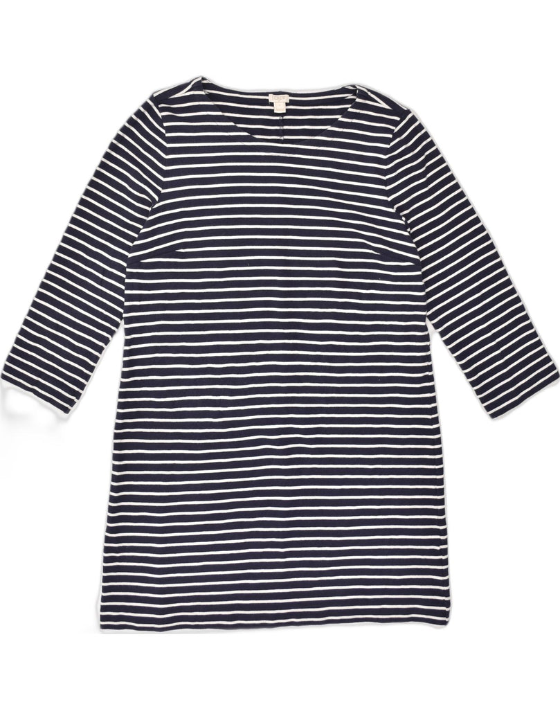 J. CREW Womens 3/4 Sleeve Basic Dress UK 16 Large Navy Blue Striped Cotton | Vintage J. Crew | Thrift | Second-Hand J. Crew | Used Clothing | Messina Hembry 