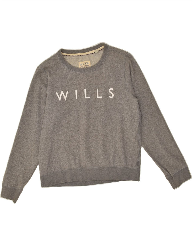 JACK WILLS Womens Graphic Sweatshirt Jumper UK 12 Medium Grey Cotton | Vintage Jack Wills | Thrift | Second-Hand Jack Wills | Used Clothing | Messina Hembry 