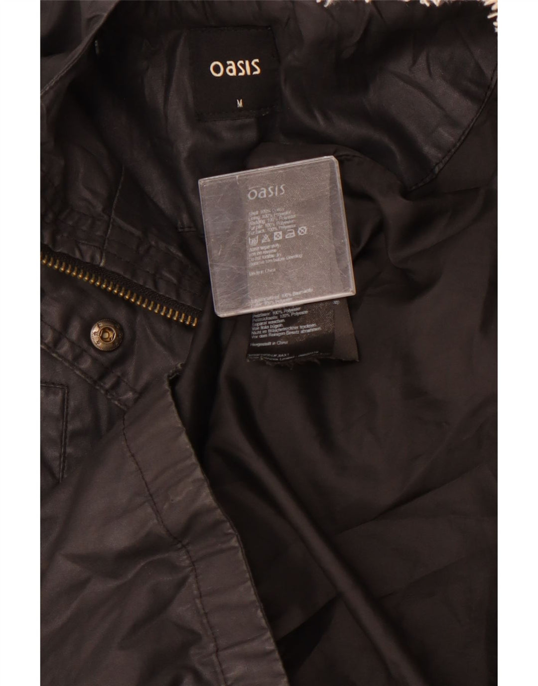 OASIS Womens Hooded Parka Jacket UK 14 Medium Black Cotton