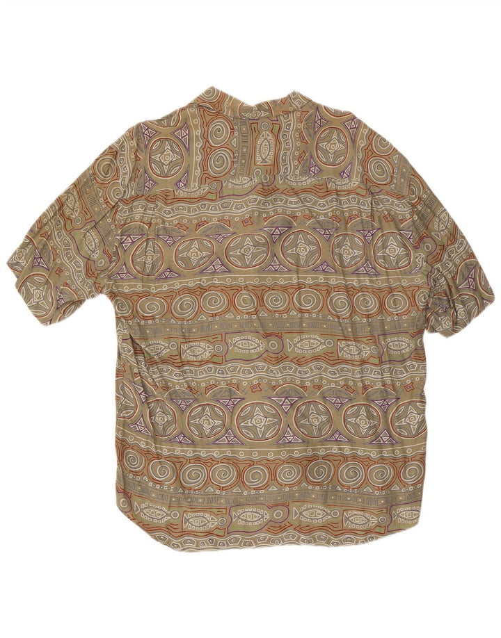Vintage Mens Short Sleeve Shirt Large Khaki Geometric Viscose