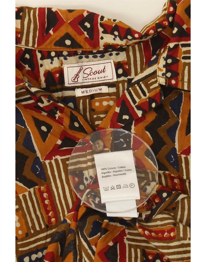 Scout Mens Short Sleeve Shirt Medium Brown Geometric Cotton