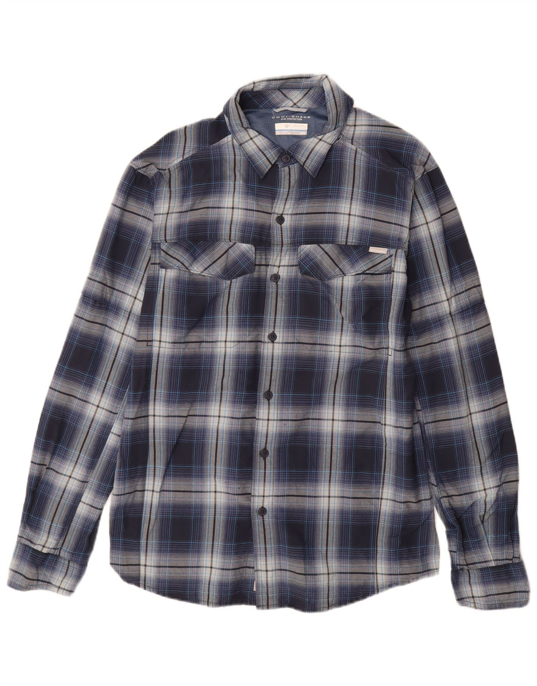 Columbia Mens Omni-Shade Shirt Medium Navy Blue Check