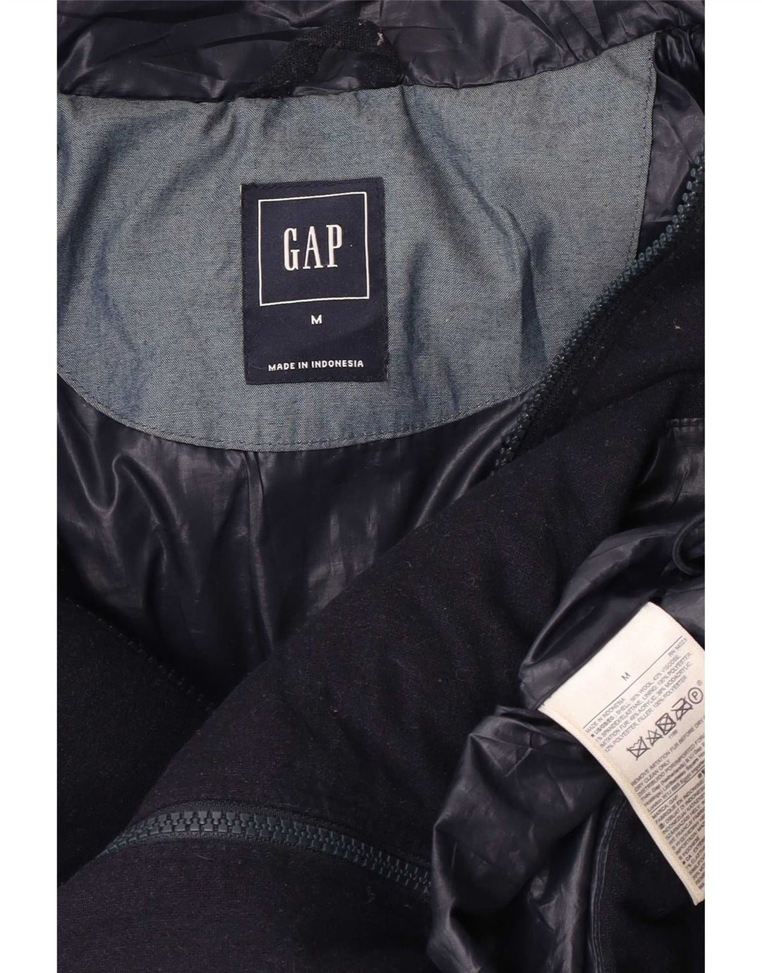 Gap Womens Hooded Padded Jacket UK 14 Medium Navy Blue Wool