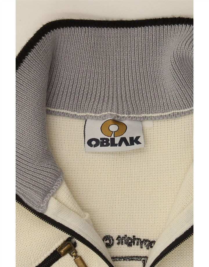 Vintage Womens Graphic Cardigan Sweater UK 10 Small Off White