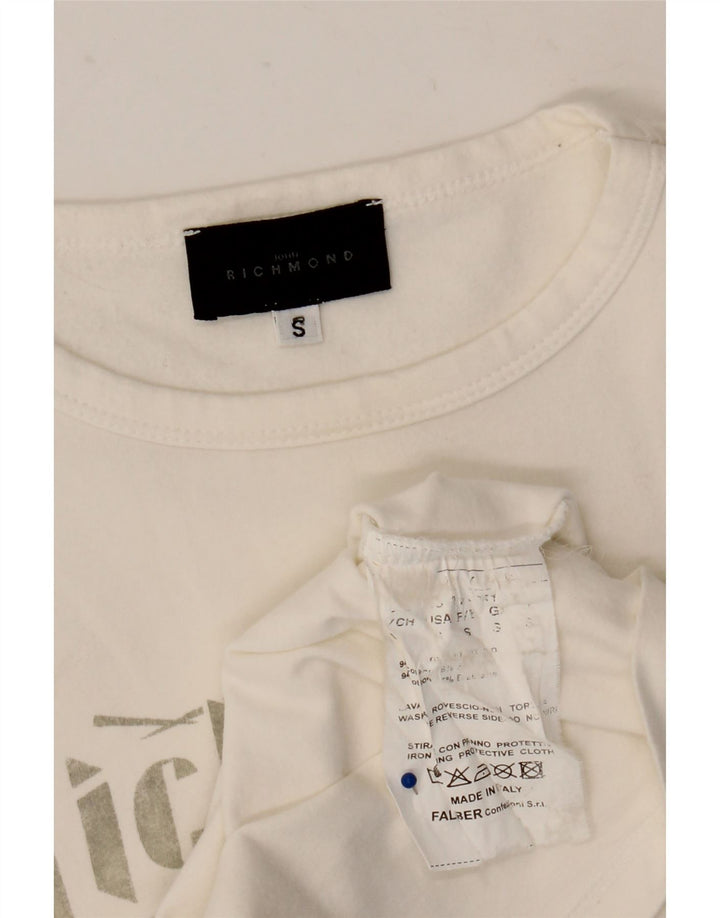 Richmond Mens Graphic Top Long Sleeve Small White Cotton