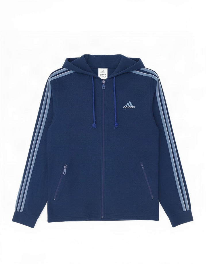 Adidas Mens Hooded Fleece Jacket UK 34/36 Small Navy Blue Polyester