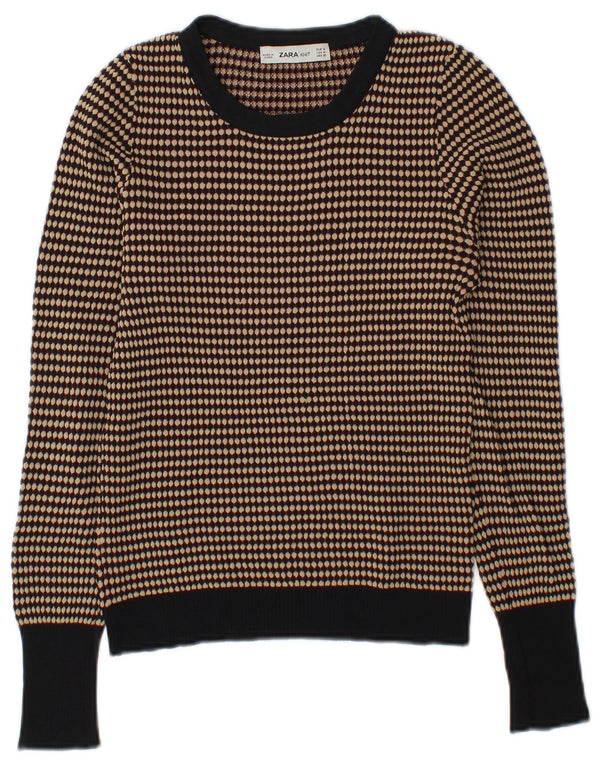 Zara Womens Boat Neck Jumper Sweater UK 12 Medium Brown Geometric Viscose