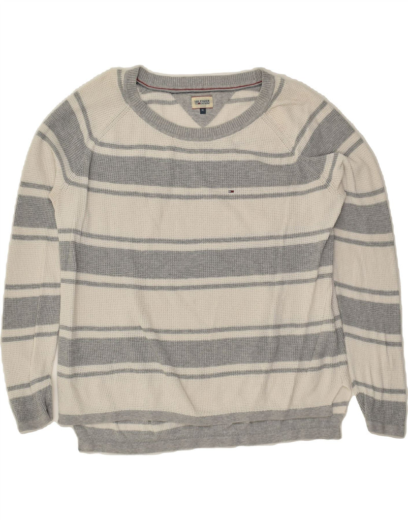 TOMMY HILFIGER Womens Boat Neck Jumper Sweater UK 18 XL Grey Striped | Vintage Tommy Hilfiger | Thrift | Second-Hand Tommy Hilfiger | Used Clothing | Messina Hembry 