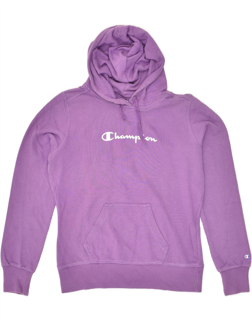 CHAMPION Womens Graphic Hoodie Jumper UK 14 Medium Purple Cotton | Vintage Champion | Thrift | Second-Hand Champion | Used Clothing | Messina Hembry 