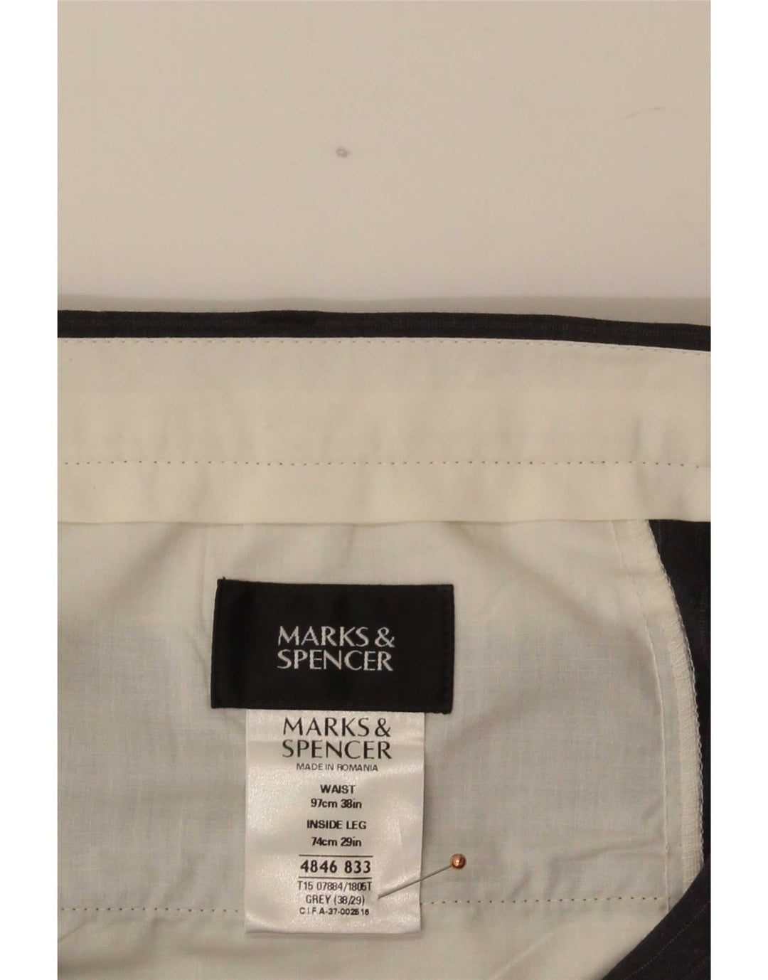Marks & Spencer Mens Straight Suit Trousers W38 L29 Grey Pinstripe