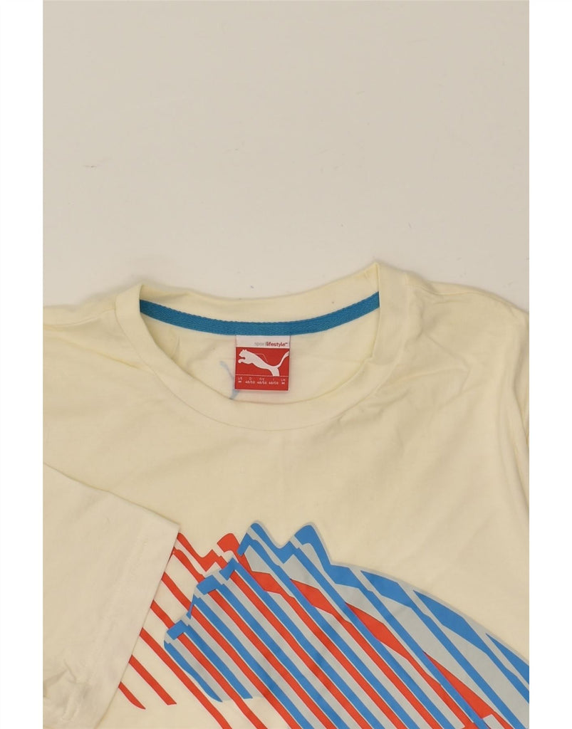 PUMA Mens Graphic T-Shirt Top Medium Beige Cotton | Vintage Puma | Thrift | Second-Hand Puma | Used Clothing | Messina Hembry 