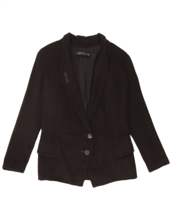 ZARA Womens 2 Button Blazer Jacket UK 6 XS Black Wool
