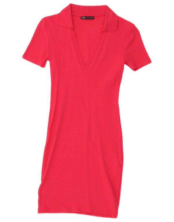 Zara Womens Polo Dress UK 8 Small Pink Cotton