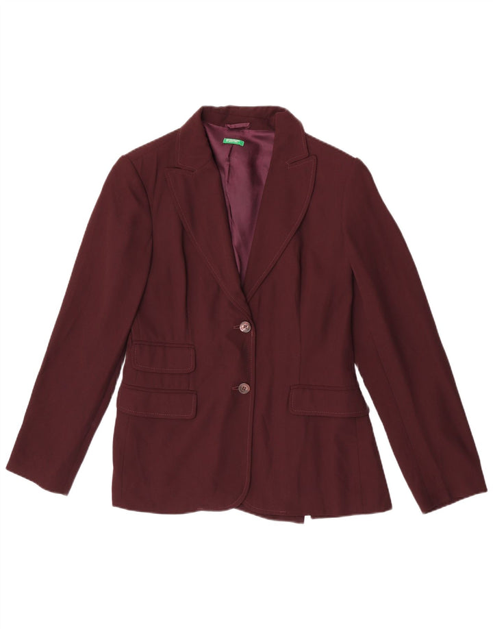 Benetton Womens 2 Button Blazer Jacket IT 42 Medium Burgundy Viscose