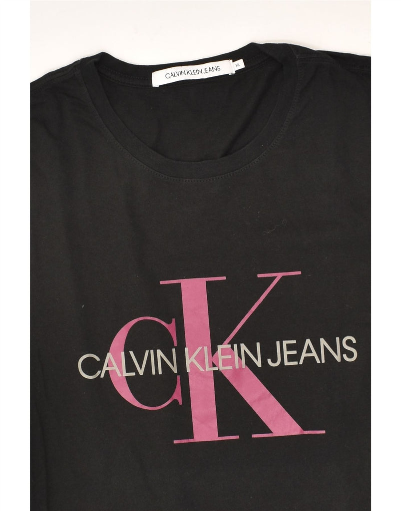 CALVIN KLEIN Womens Graphic T-Shirt Top UK 18 XL Black Cotton | Vintage Calvin Klein | Thrift | Second-Hand Calvin Klein | Used Clothing | Messina Hembry 