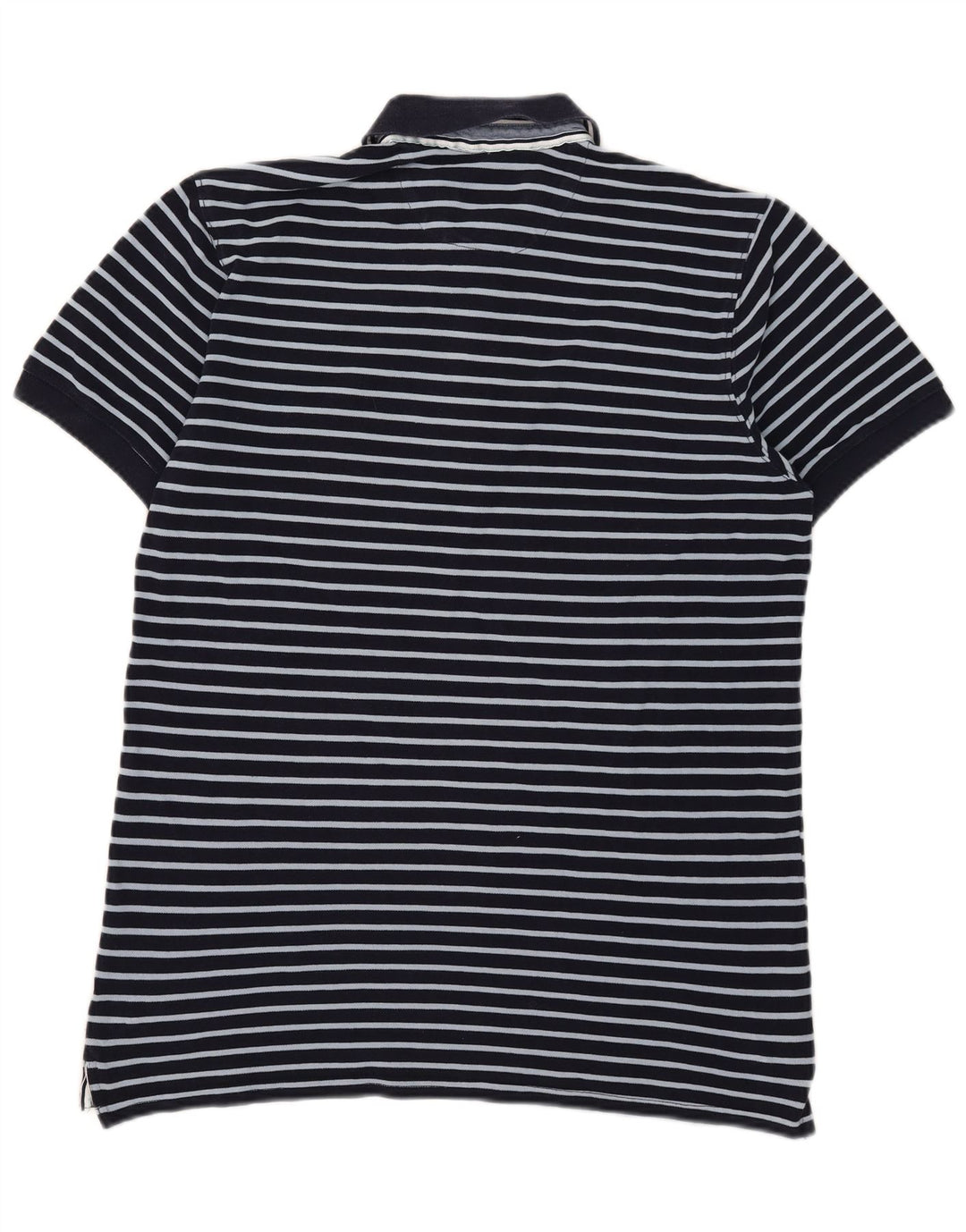 Massimo Dutti Mens Polo Shirt Large Navy Blue Striped