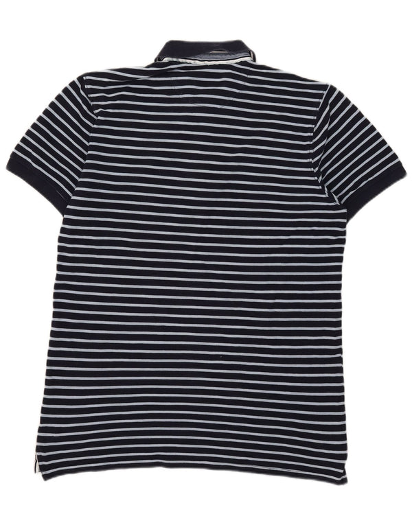 Massimo Dutti Mens Polo Shirt Large Navy Blue Striped