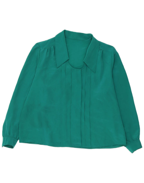 Vintage Womens Long Sleeve Shirt Blouse UK 18 XL Green Polyester