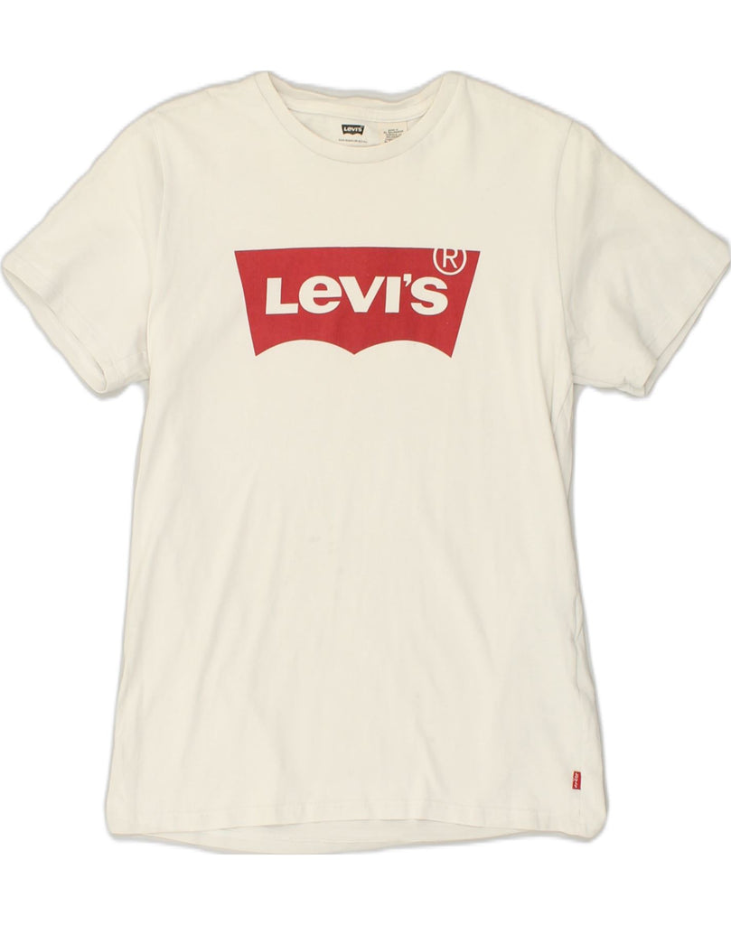 LEVI'S Womens Graphic T-Shirt Top UK 12 Medium Off White Cotton | Vintage Levi's | Thrift | Second-Hand Levi's | Used Clothing | Messina Hembry 