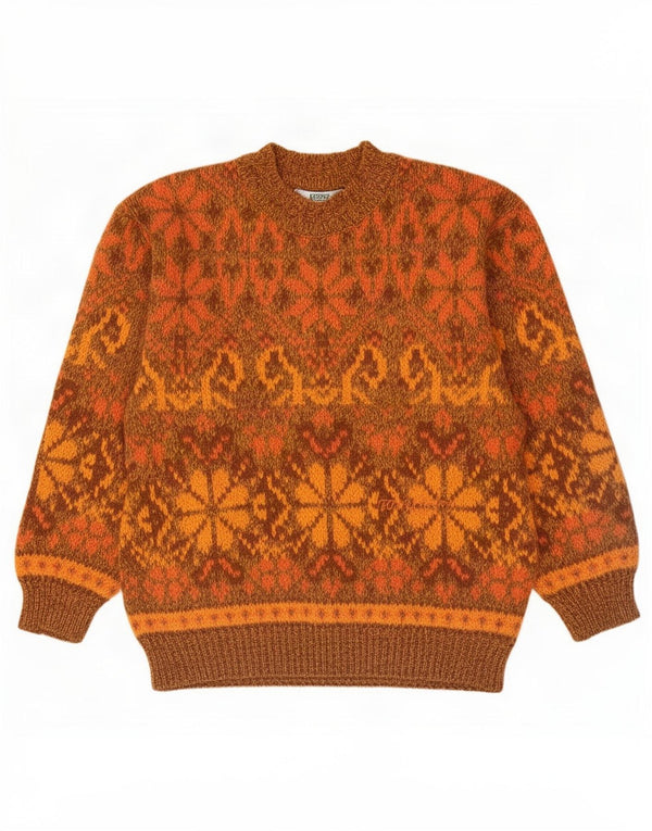 Foxhound Mens Crew Neck Jumper Sweater Medium Orange Fair Isle Wool