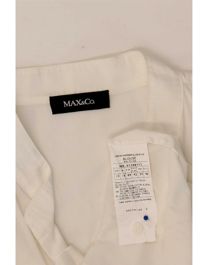 Max&Co. Womens Ruffle Front Shirt Blouse UK 14 Medium White Cotton