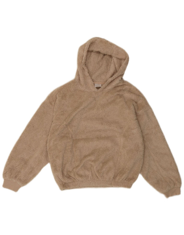 Zara Girls Hooded Fleece Jumper 13-14 Years Beige Polyester