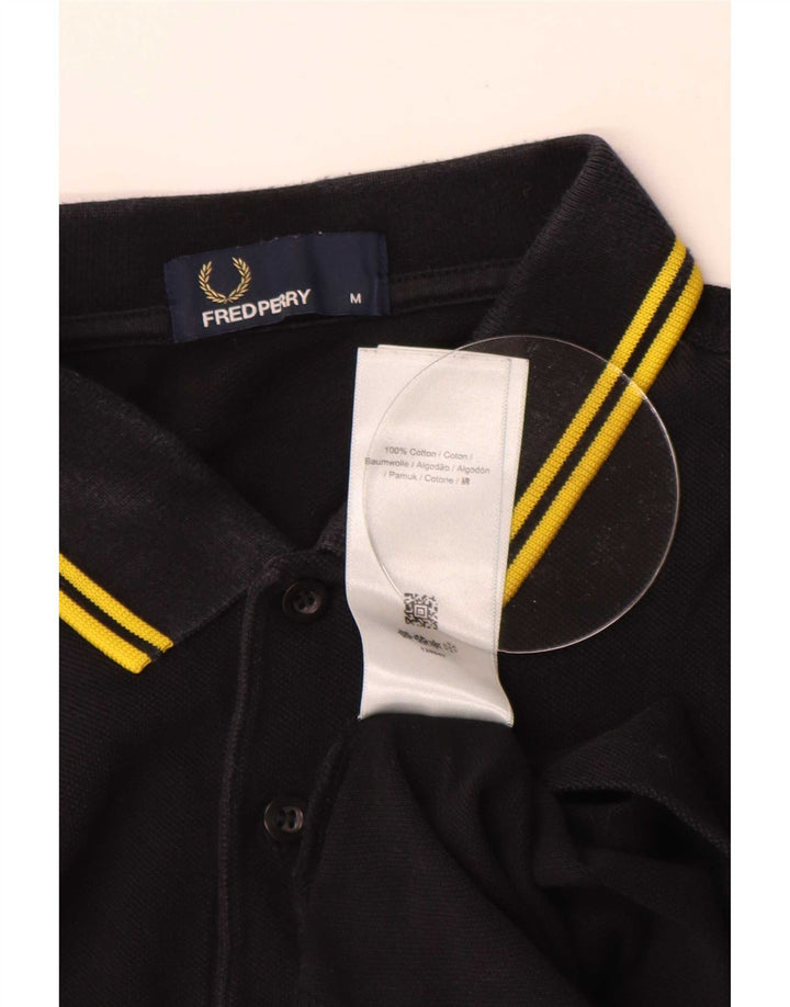 Fred Perry Mens Polo Shirt Medium Black Striped Cotton