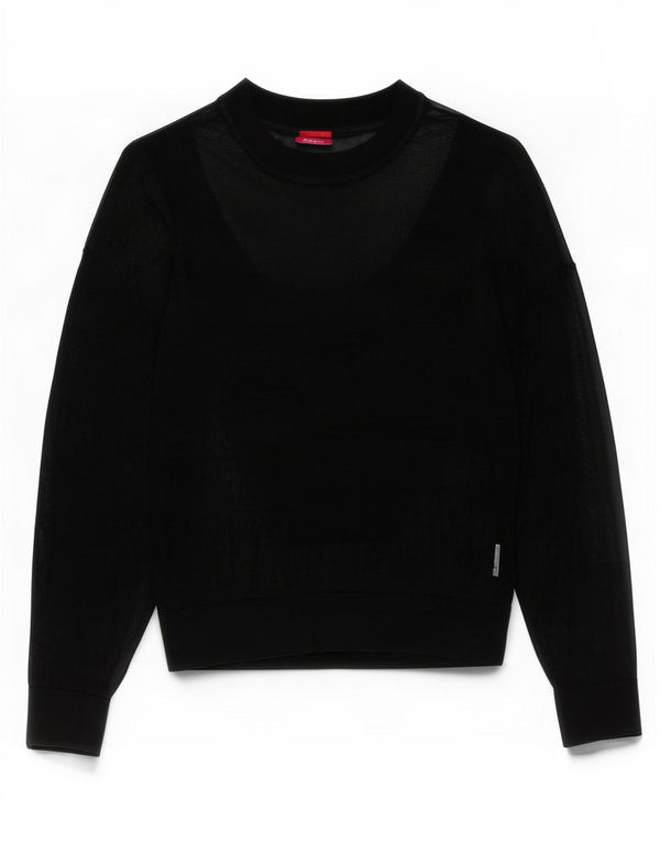 Hugo Boss Womens Top Long Sleeve UK 14 Medium Black