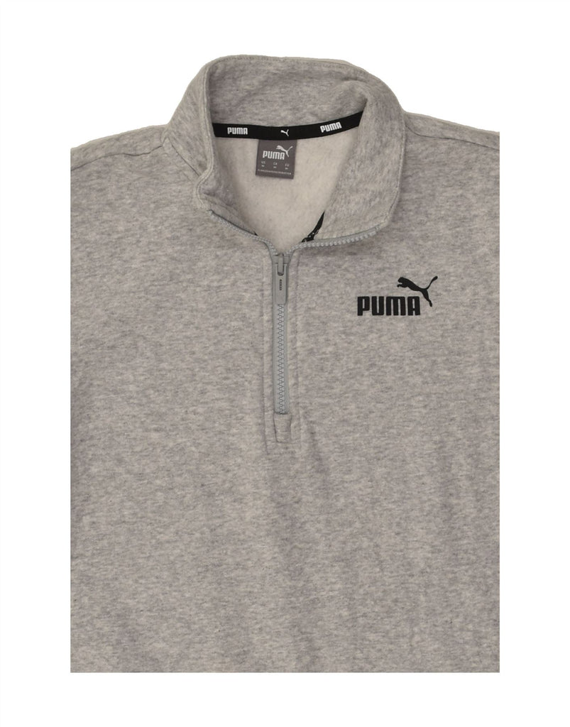 PUMA Womens Zip Neck Sweatshirt Jumper UK 14 Medium Grey Cotton | Vintage Puma | Thrift | Second-Hand Puma | Used Clothing | Messina Hembry 