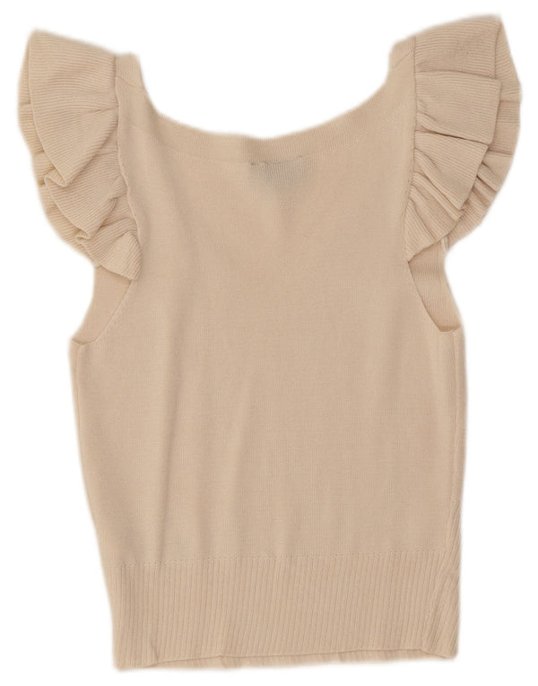 Topshop Womens Crop Blouse Top UK 12 Medium Off White Viscose