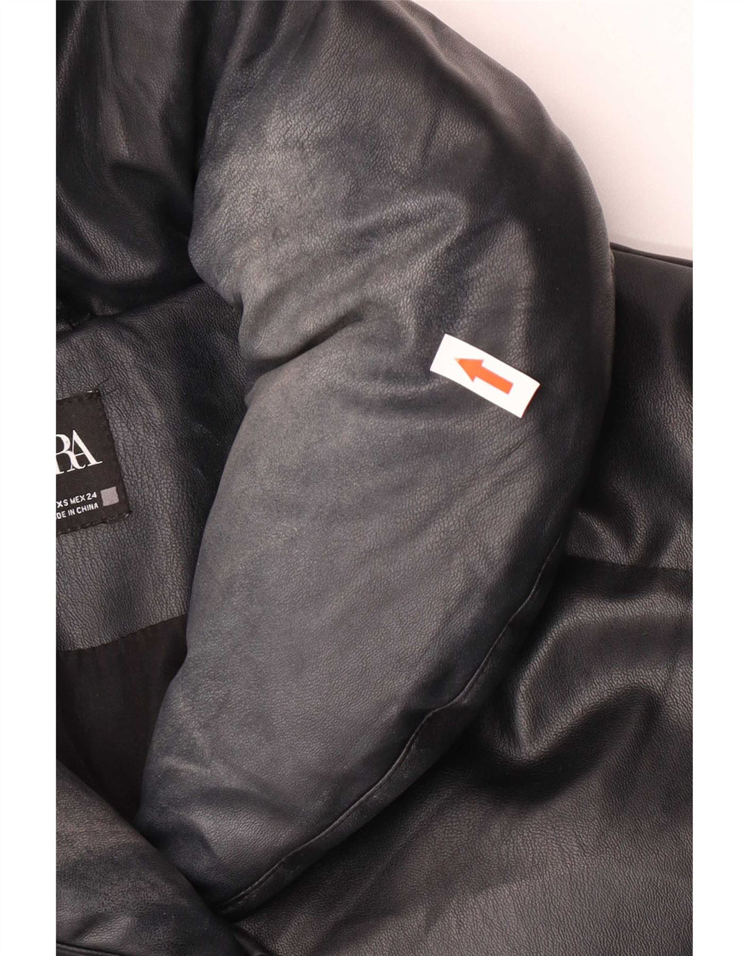 Zara Womens Oversized Faux Leather Padded Jacket UK 6 XS Black Polyurethane