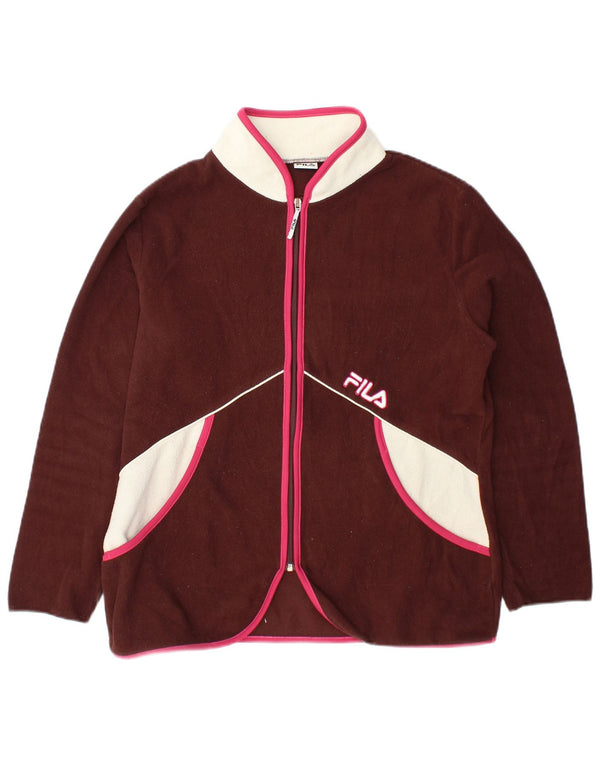Fila Womens Fleece Jacket UK 16 Large Burgundy Colourblock