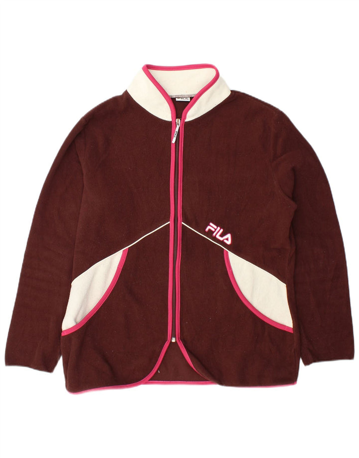 Fila Womens Fleece Jacket UK 16 Large Burgundy Colourblock