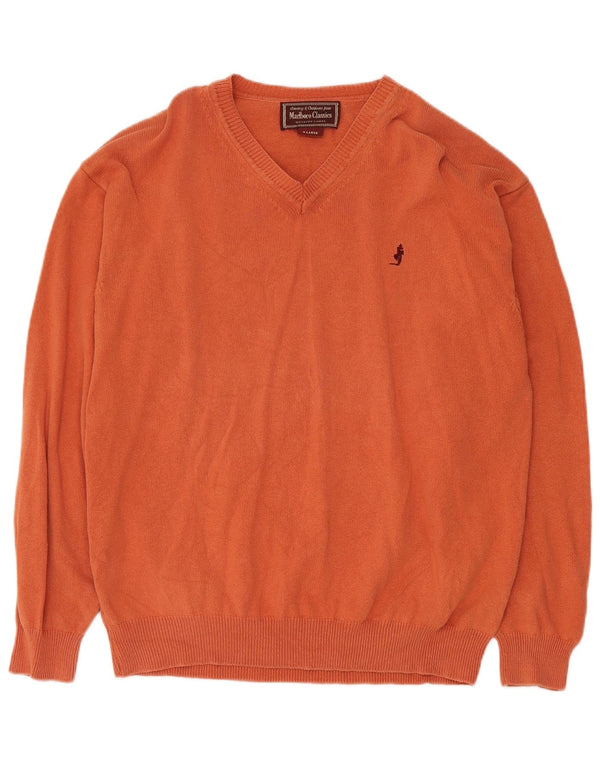 Marlboro Classics Mens V-Neck Jumper Sweater XL Orange Cotton