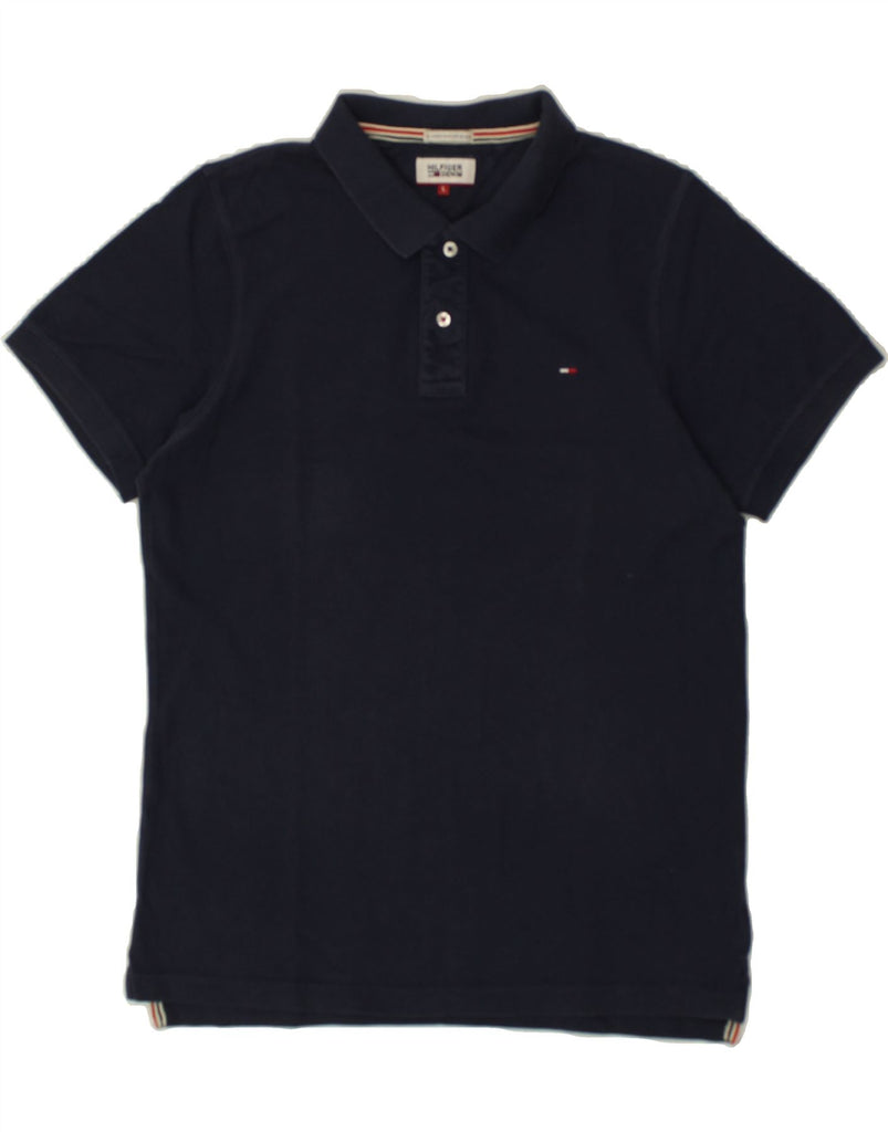 TOMMY HILFIGER Mens Slim Polo Shirt Large Navy Blue Cotton Vintage Tommy Hilfiger and Second-Hand Tommy Hilfiger from Messina Hembry 