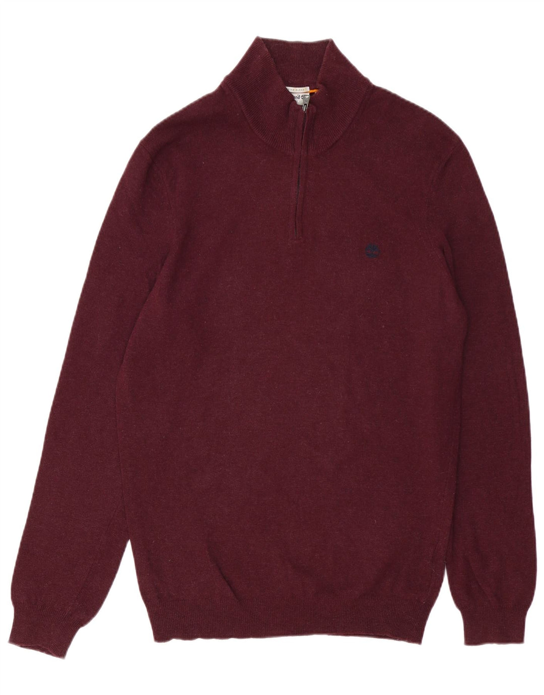 TIMBERLAND Mens Zip Neck Jumper Sweater Medium Burgundy Merino Wool