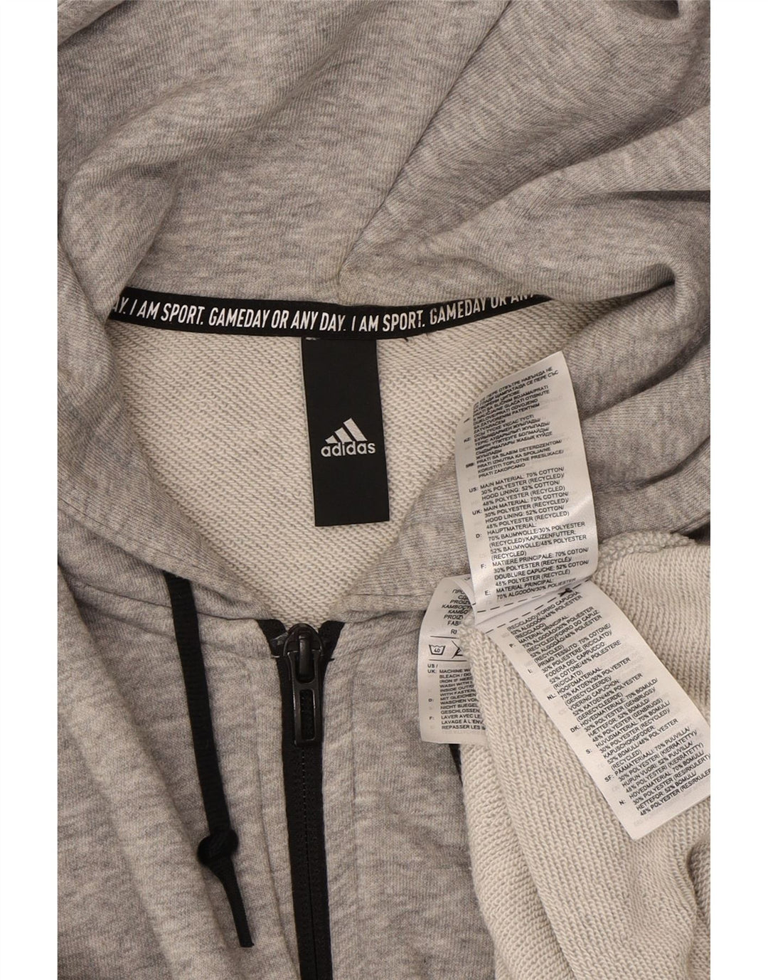 ADIDAS Mens Zip Hoodie Sweater Small Grey Flecked Cotton