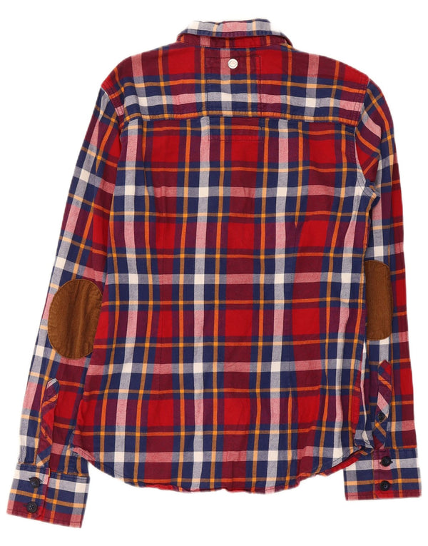 Superdry Womens Flannel Shirt UK 14 Large Red Plaid Cotton