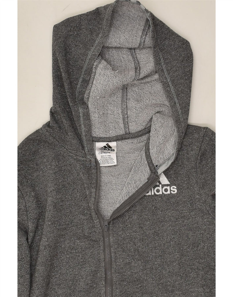 ADIDAS Girls Zip Hoodie Sweater 14-15 Years XL Grey Cotton | Vintage Adidas | Thrift | Second-Hand Adidas | Used Clothing | Messina Hembry 