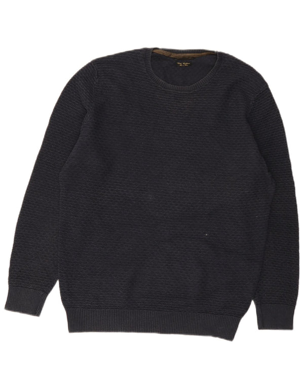 Massimo Dutti Mens Crew Neck Jumper Sweater Small Navy Blue Cotton