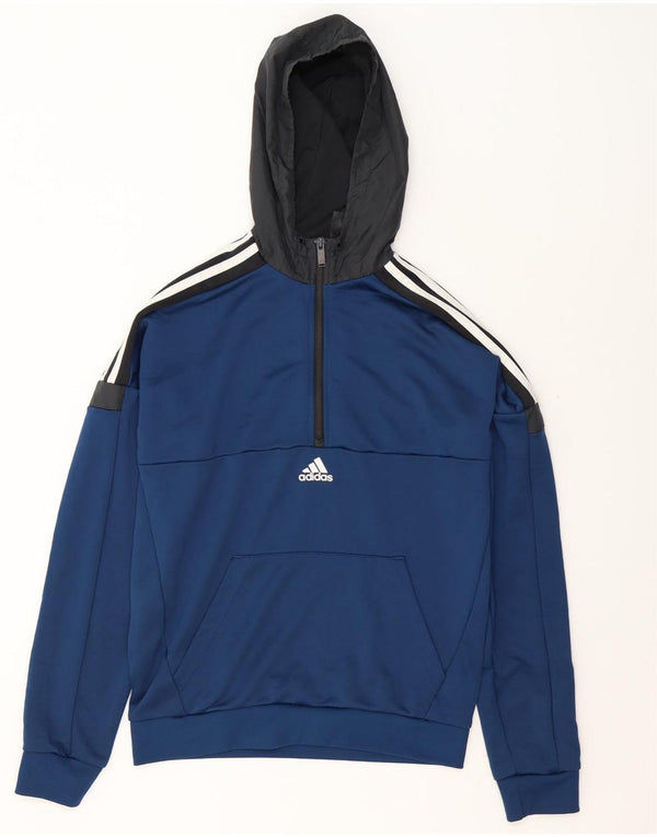 Adidas Mens Aeroready Zip Neck Hoodie Jumper Small Navy Blue Colourblock