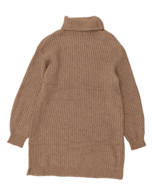 Zara Womens Long Sleeve Roll Neck Jumper Dress UK 16 Large Beige Polyester