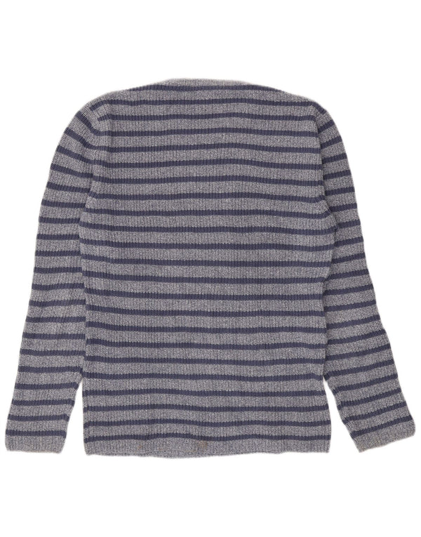 Zara Mens Crew Neck Jumper Sweater Large Blue Striped Cotton