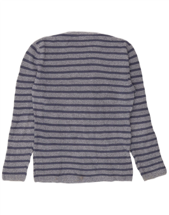 Zara Mens Crew Neck Jumper Sweater Large Blue Striped Cotton
