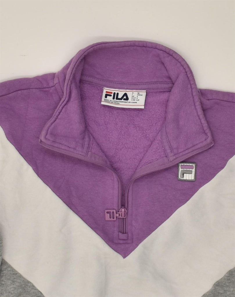 FILA Mens Zip Neck Sweatshirt Jumper Small Grey Colourblock Cotton | Vintage Fila | Thrift | Second-Hand Fila | Used Clothing | Messina Hembry 