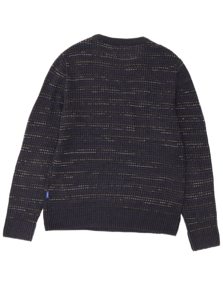Jack & Jones Mens Boat Neck Jumper Sweater Medium Navy Blue Pinstripe